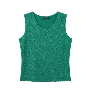 TANIA Green Sequin Knit Scoop Neck Sleeveless Tank Top Womens Size S